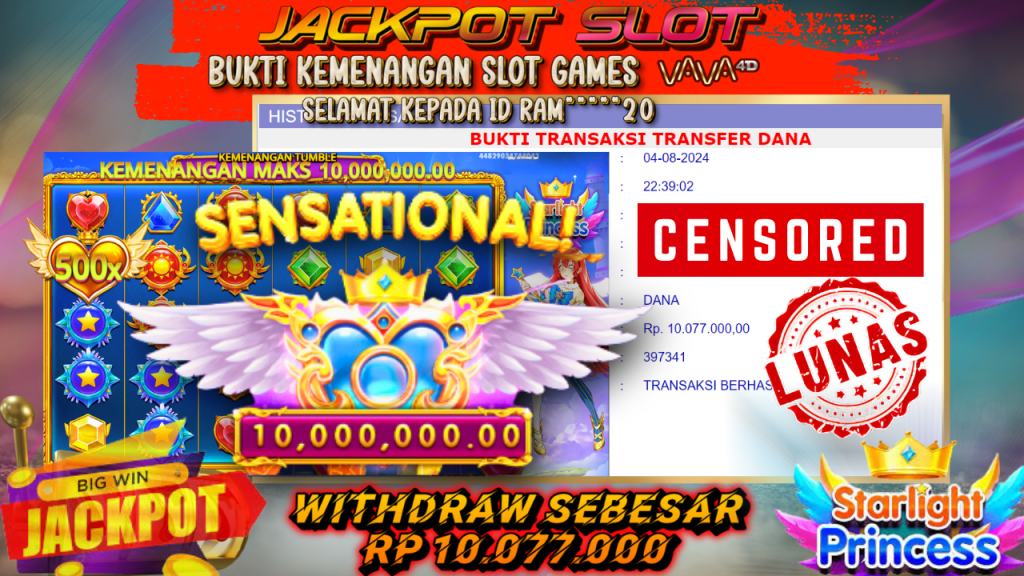 vava4d starlight princess jackpot slot 10.077.000